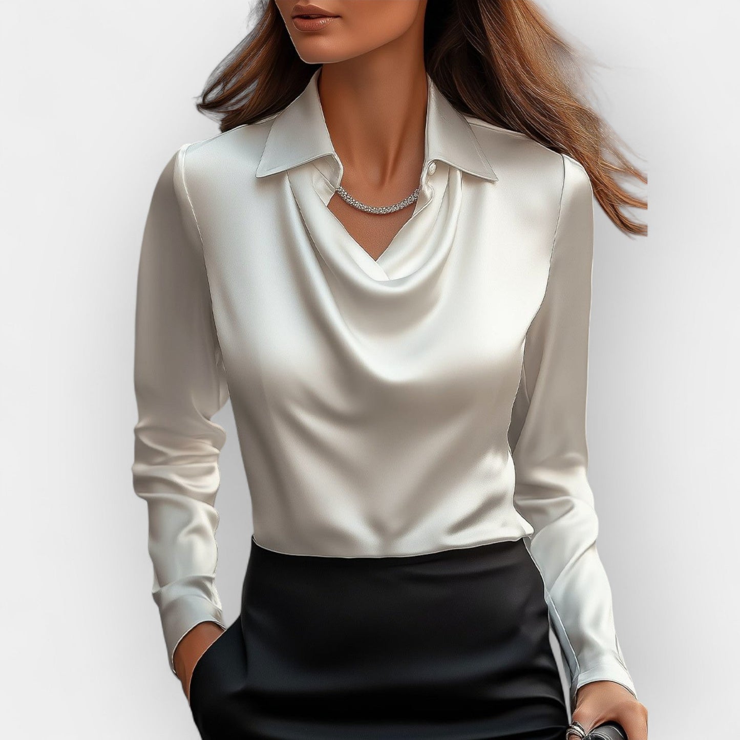 Women's Blouse with Waterfall Collar Smooth, Shiny Material