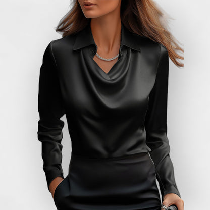 Women's Blouse with Waterfall Collar Smooth, Shiny Material
