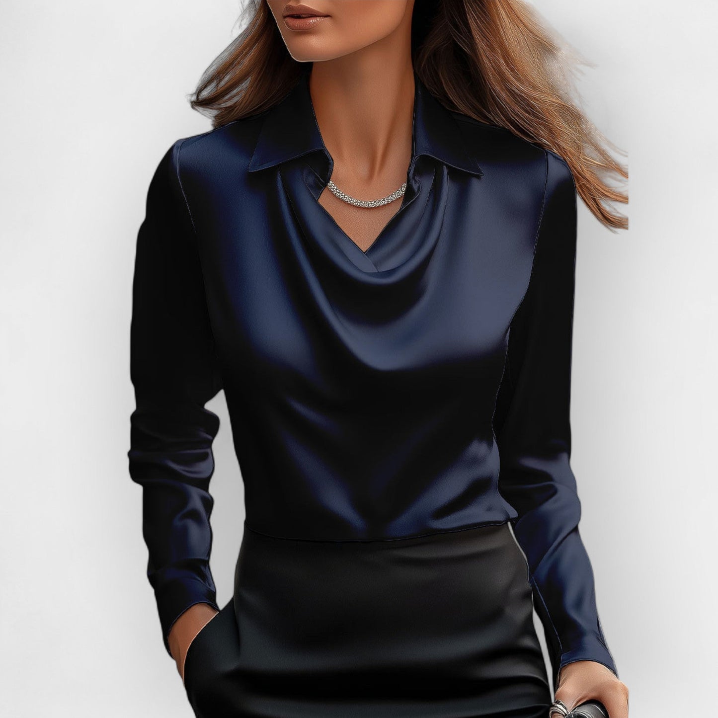 Women's Blouse with Waterfall Collar Smooth, Shiny Material
