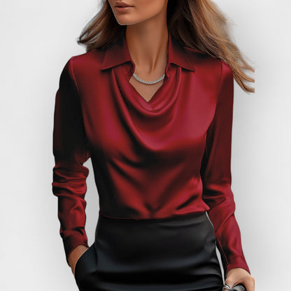 Women's Blouse with Waterfall Collar Smooth, Shiny Material