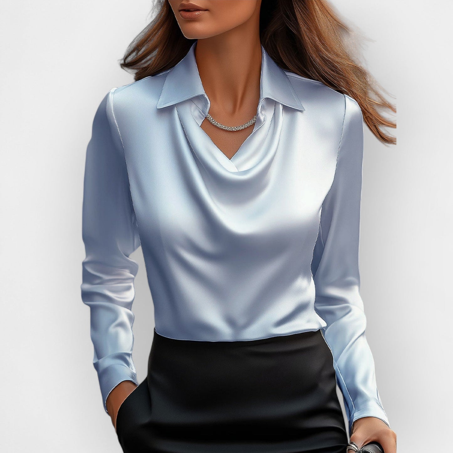 Women's Blouse with Waterfall Collar Smooth, Shiny Material