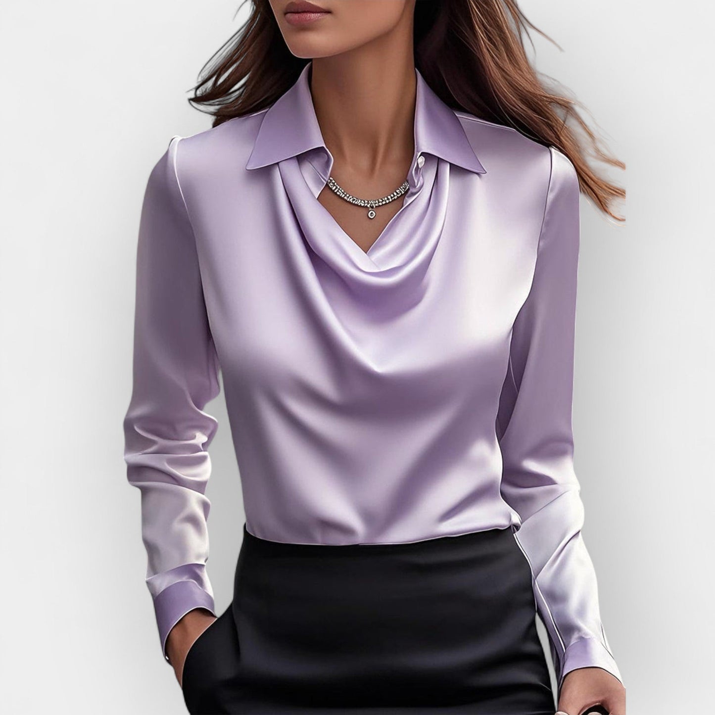 Women's Blouse with Waterfall Collar Smooth, Shiny Material