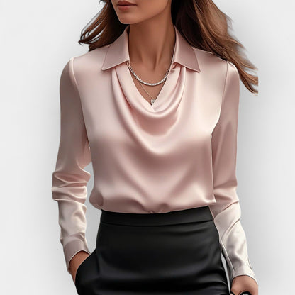 Women's Blouse with Waterfall Collar Smooth, Shiny Material