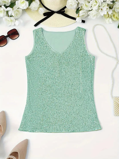 Summer Top With Sequins And V Neckline For Party Look