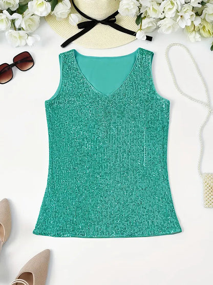 Summer Top With Sequins And V Neckline For Party Look