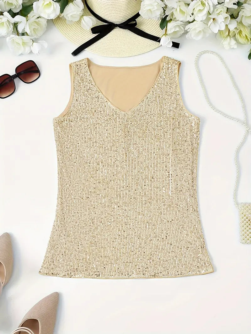 Summer Top With Sequins And V Neckline For Party Look