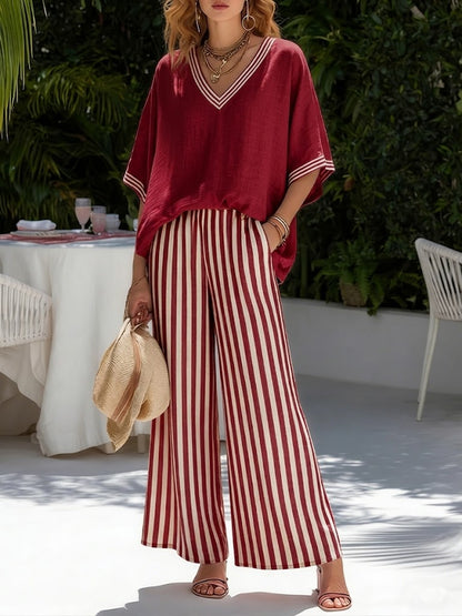 Women’s Striped Linnen Feel Duo Set
