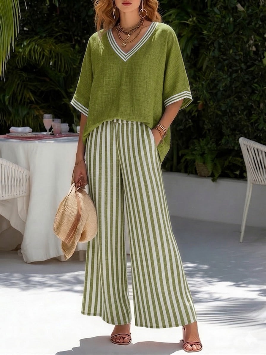 Women’s Striped Linnen Feel Duo Set