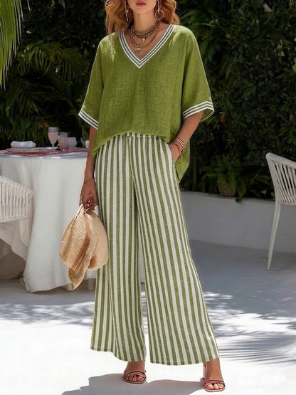 Women’s Striped Linnen Feel Duo Set