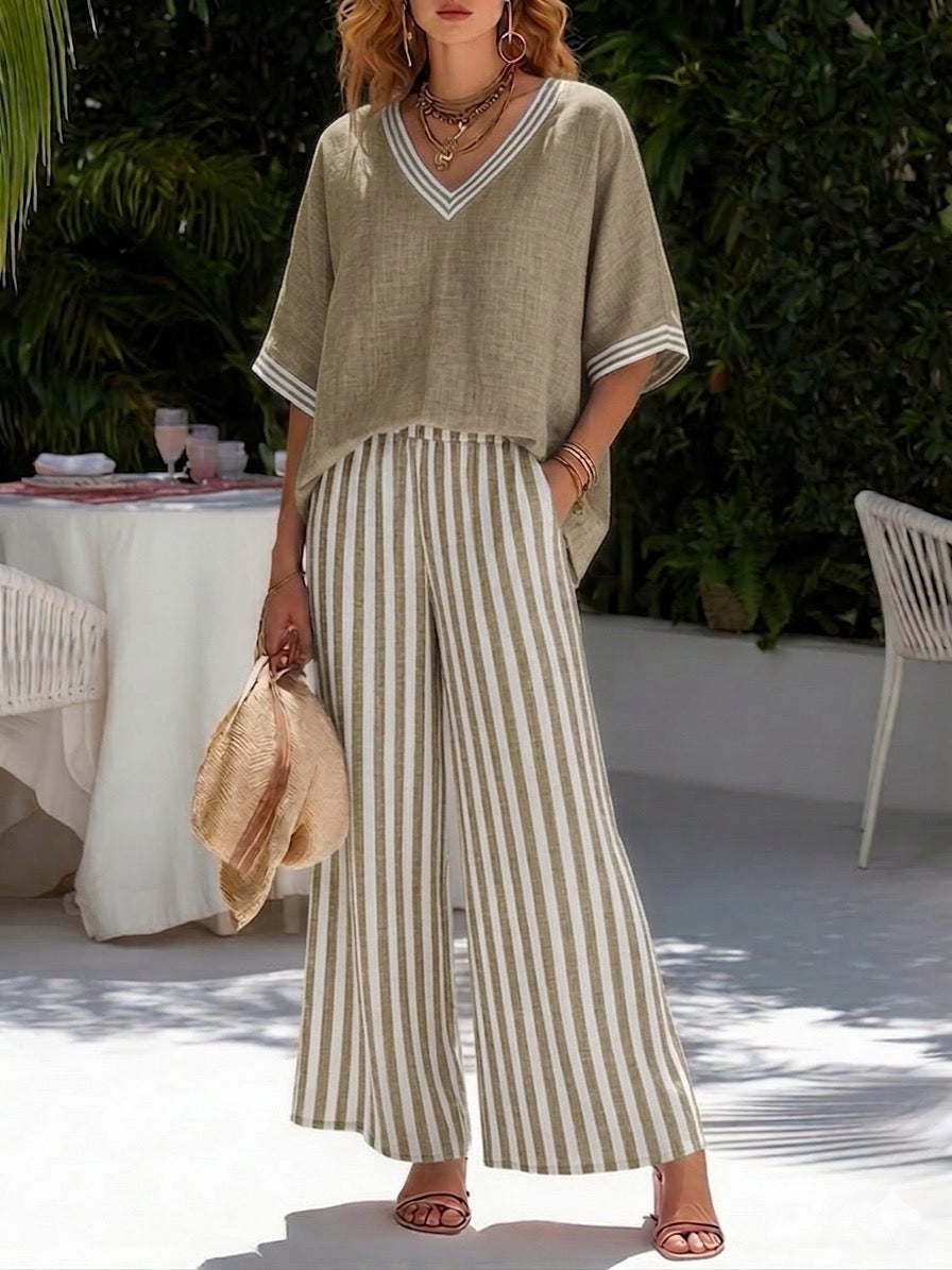 Women’s Striped Linnen Feel Duo Set