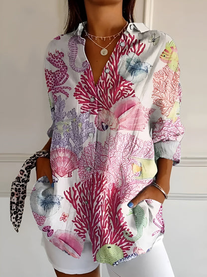 Button-Down Shirt Women Long Sleeve Light Fabric Airy Blouse