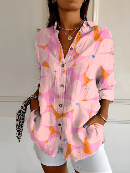 Button-Down Shirt Women Long Sleeve Light Fabric Airy Blouse
