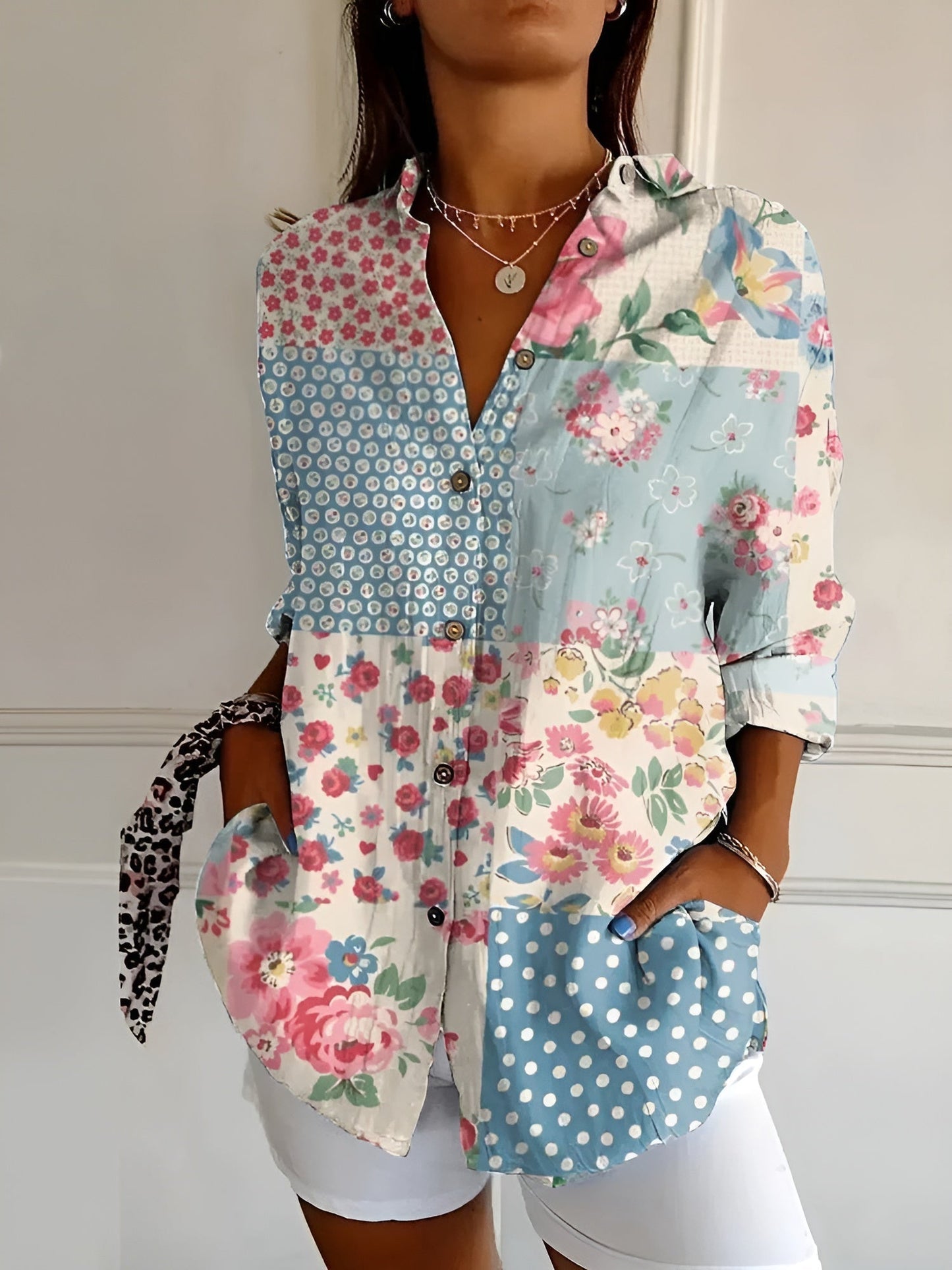 Button-Down Shirt Women Long Sleeve Light Fabric Airy Blouse