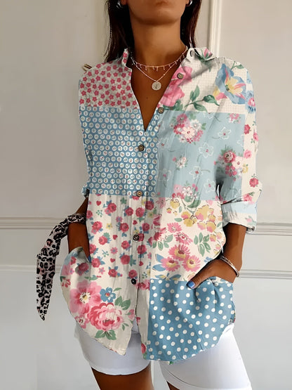 Button-Down Shirt Women Long Sleeve Light Fabric Airy Blouse