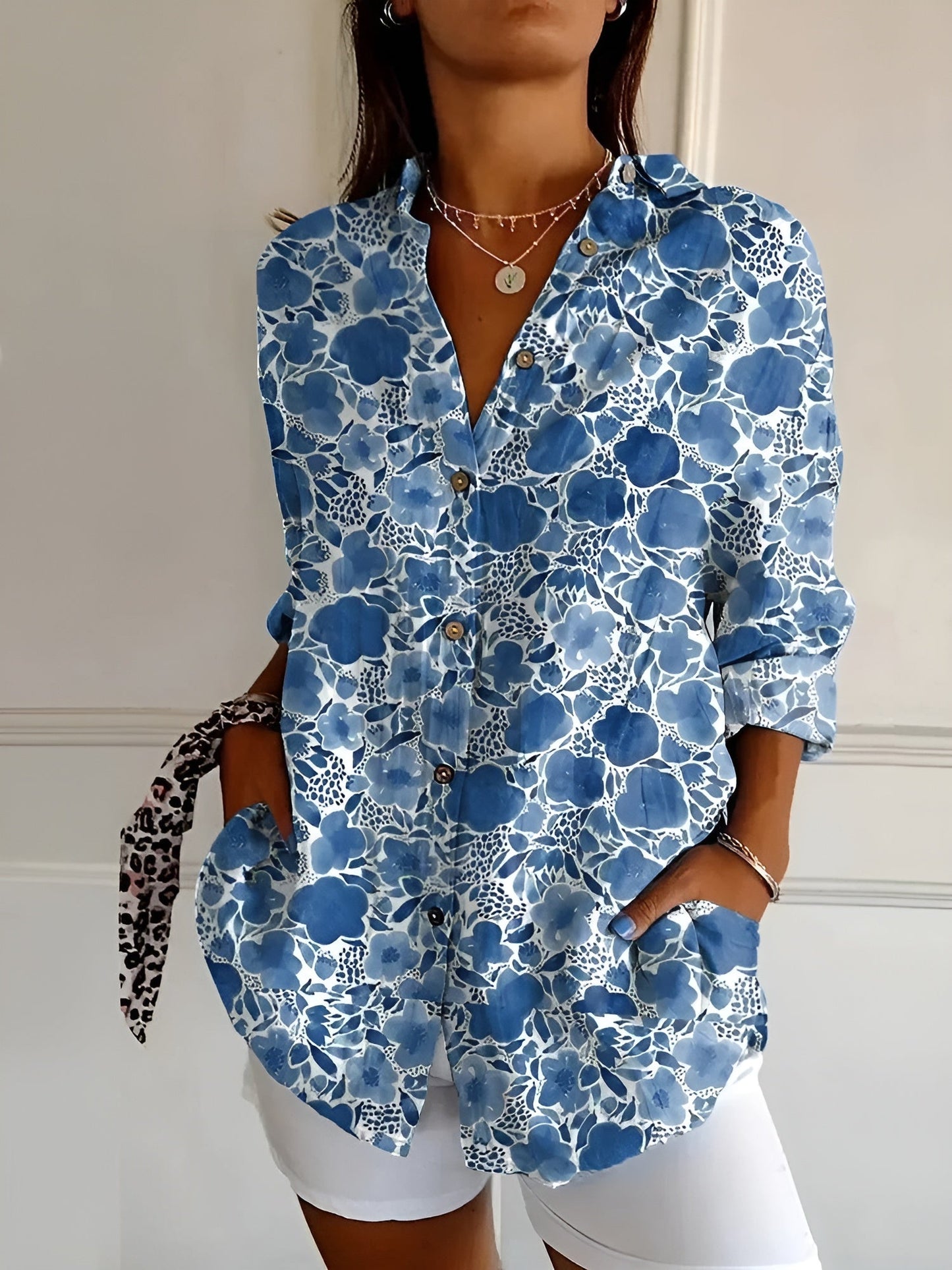 Button-Down Shirt Women Long Sleeve Light Fabric Airy Blouse