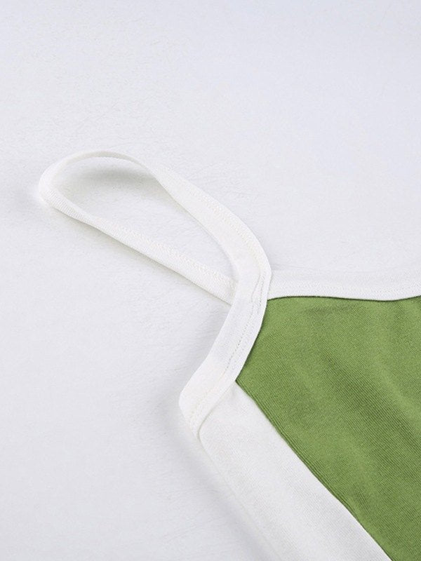Vintage Crop Cami Top with Contrast Stripes Elastane