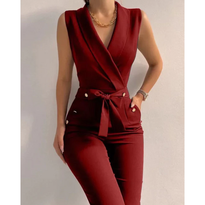 Scuba Crepe Waist-Tie Jumpsuit for Elegant Evening Styling