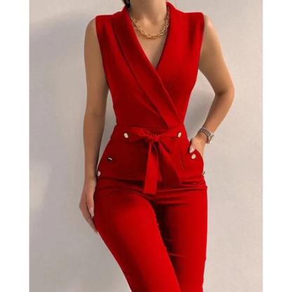 Scuba Crepe Waist-Tie Jumpsuit for Elegant Evening Styling