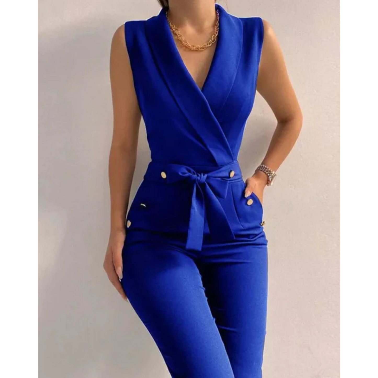Scuba Crepe Waist-Tie Jumpsuit for Elegant Evening Styling