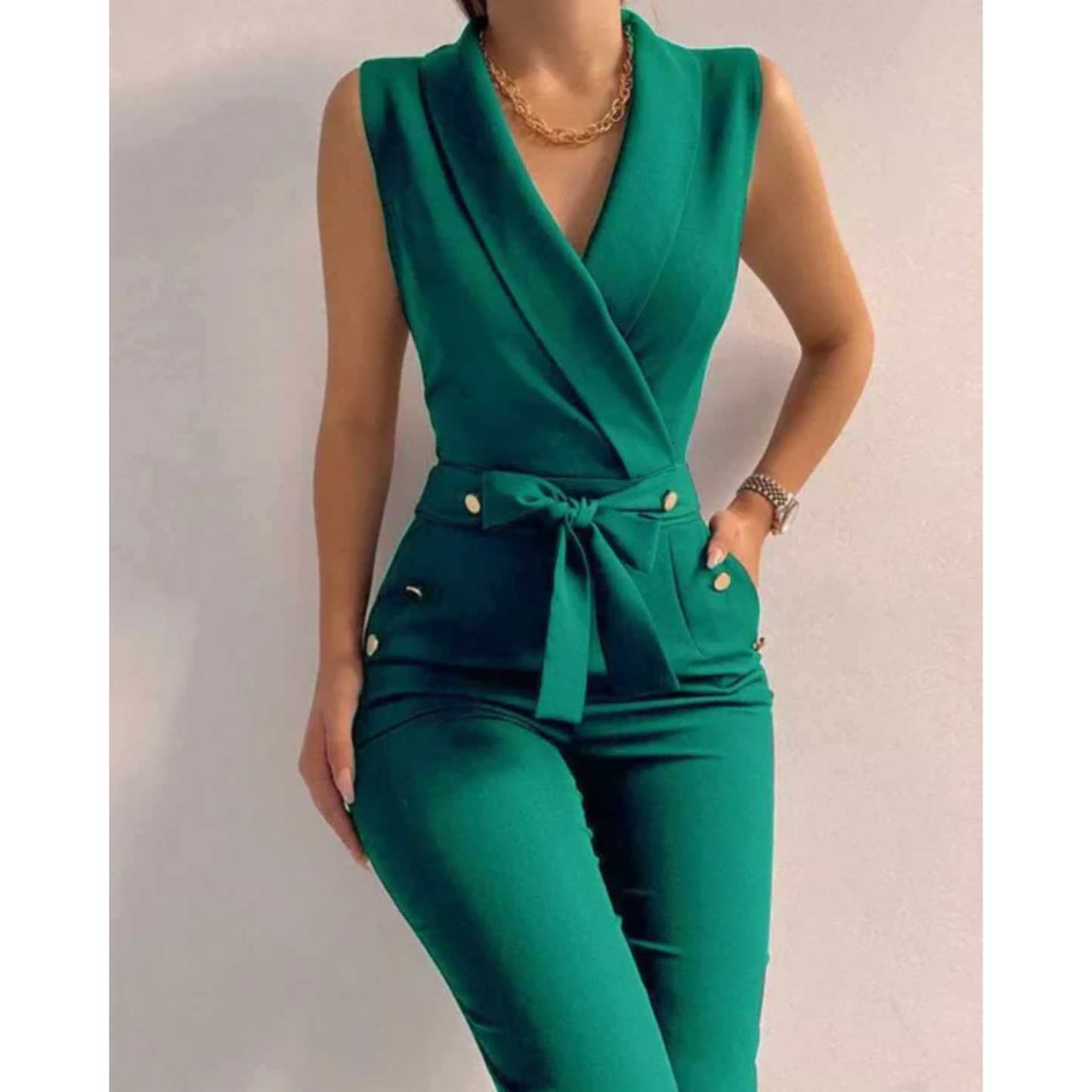 Scuba Crepe Waist-Tie Jumpsuit for Elegant Evening Styling