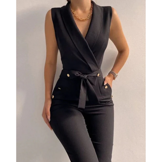 Scuba Crepe Waist-Tie Jumpsuit for Elegant Evening Styling