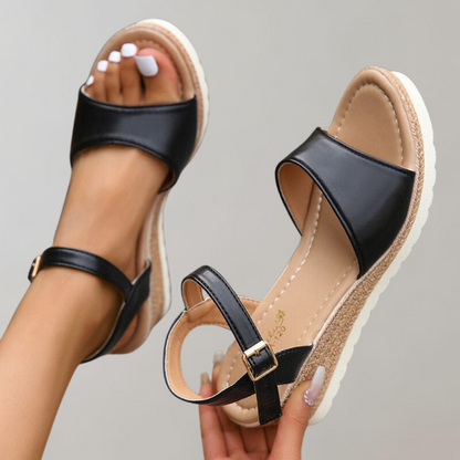 Women's Ankle Strap Wedge Sandals - Braided Sole Design