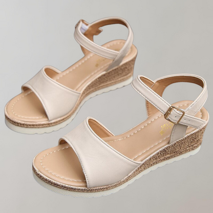 Women's Ankle Strap Wedge Sandals - Braided Sole Design