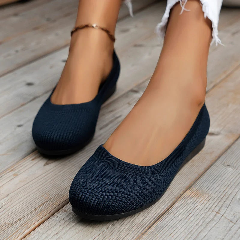 Women's Ballet Flats - Breathable Knit Upper and Padded Insole Detail