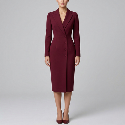 Women's Blazer Midi Dress - Peak Lapel and Button Fastening