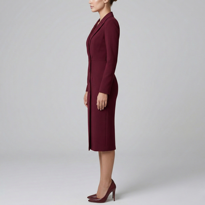 Women's Blazer Midi Dress - Peak Lapel and Button Fastening
