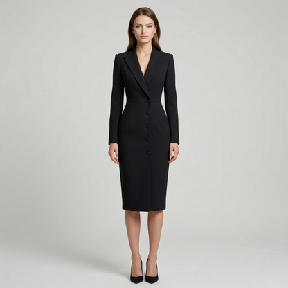 Women's Blazer Midi Dress - Peak Lapel and Button Fastening