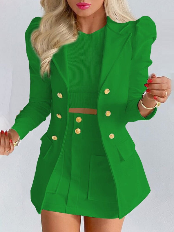 Women’s Blazer and Mini Skirt Set - Double-Breasted & Notched Lapel