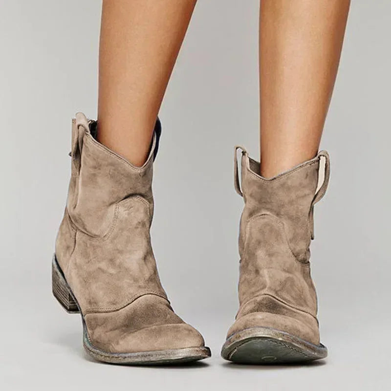 Women's Cowboy Boots - Matte Finish with Western Stitched Panel and Heel Detail
