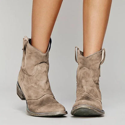 Women's Cowboy Boots - Matte Finish with Western Stitched Panel and Heel Detail
