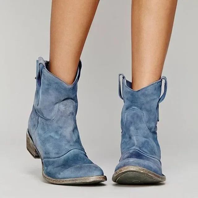 Women's Cowboy Boots - Matte Finish with Western Stitched Panel and Heel Detail