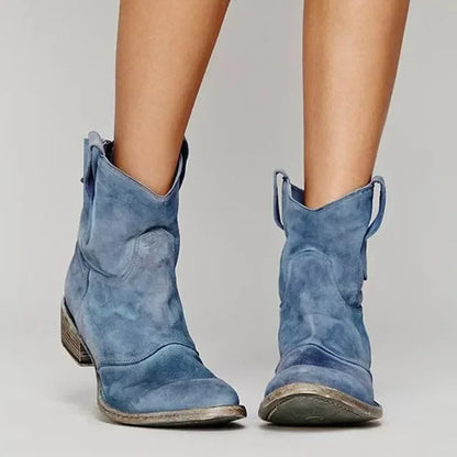 Women's Cowboy Boots - Matte Finish with Western Stitched Panel and Heel Detail