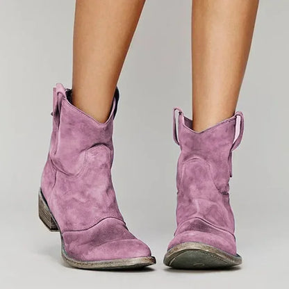 Women's Cowboy Boots - Matte Finish with Western Stitched Panel and Heel Detail