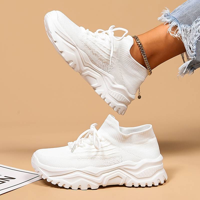 Women's Lace-Up Thick Sole Trainers - Breathable Mesh