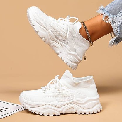 Women's Lace-Up Thick Sole Trainers - Breathable Mesh