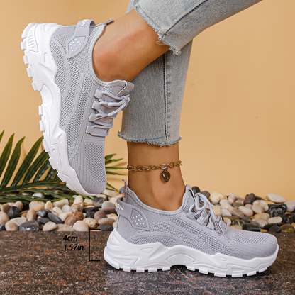Women's Mesh Trainers - Lace-Up and Chunky Sole Detail