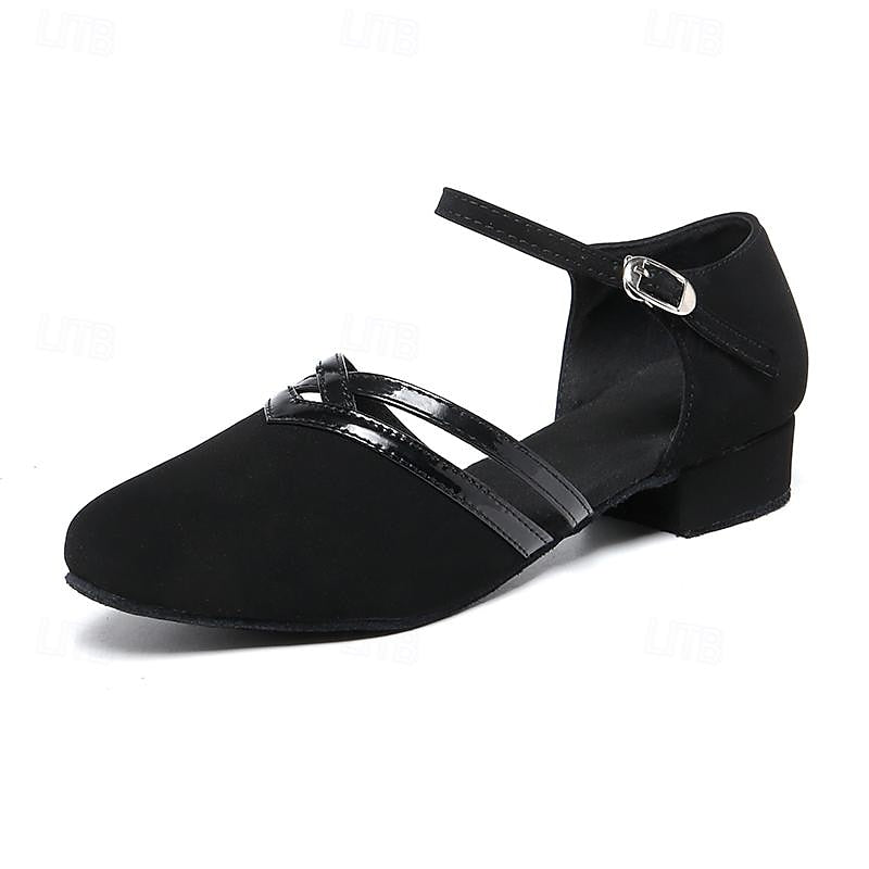 Women's Multi-Strap Black Dancing Shoes - Minimalist Suede Style