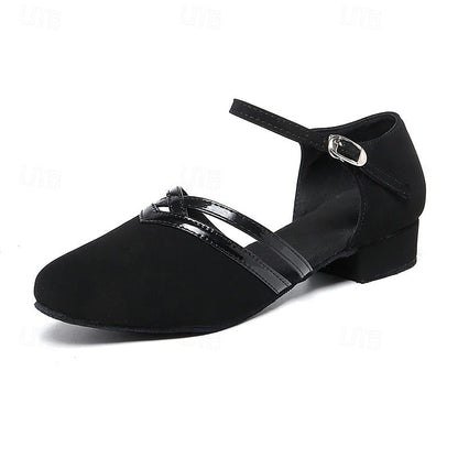 Women's Multi-Strap Black Dancing Shoes - Minimalist Suede Style