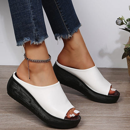 Women's Open Toe Slip-On Sandals - Platform Wedge Sole