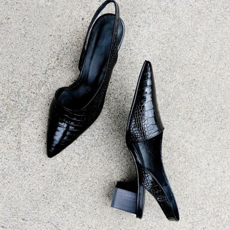 Women's Pointed Toe Croc Slingback Heels - Low Block Heel