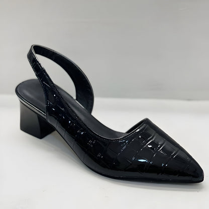Women's Pointed Toe Croc Slingback Heels - Low Block Heel