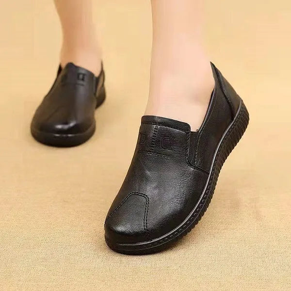 Women's Slip-On Shoes - Grained Finish and Elasticated Side Gusset Detail