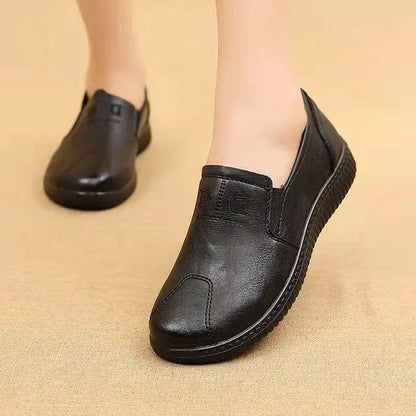 Women's Slip-On Shoes - Grained Finish and Elasticated Side Gusset Detail