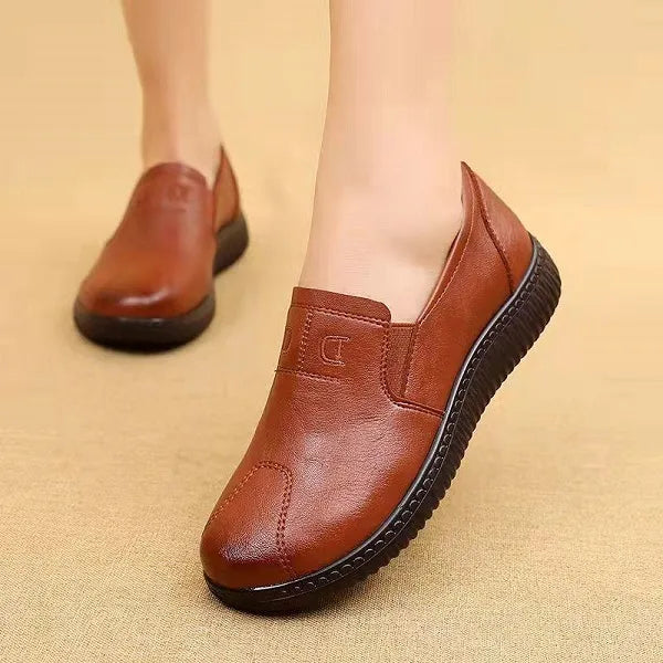 Women's Slip-On Shoes - Grained Finish and Elasticated Side Gusset Detail