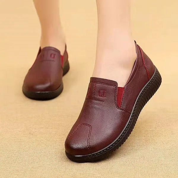 Women's Slip-On Shoes - Grained Finish and Elasticated Side Gusset Detail