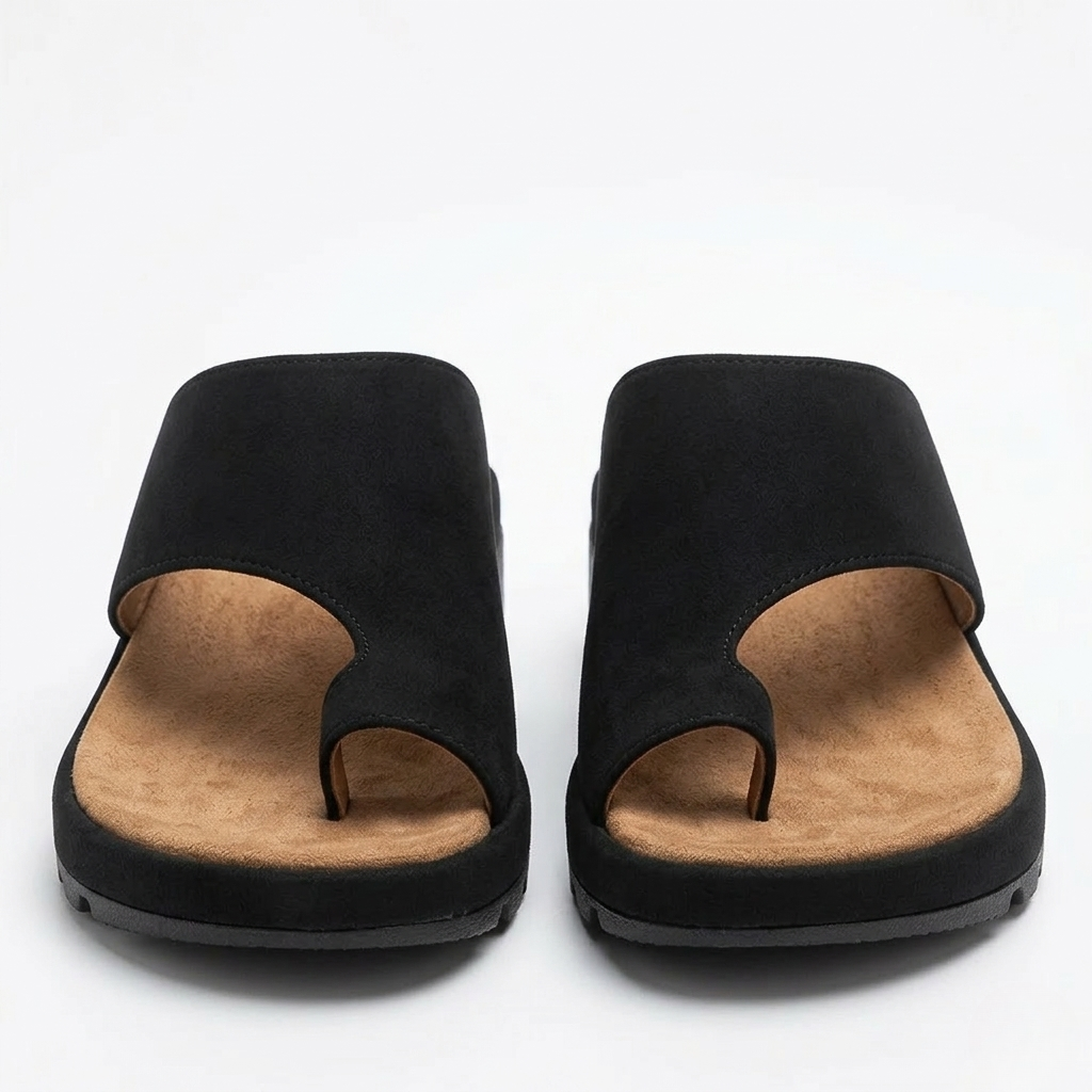 Women’s Toe Ring Slide Sandals - Non-Slip Wedge Sole